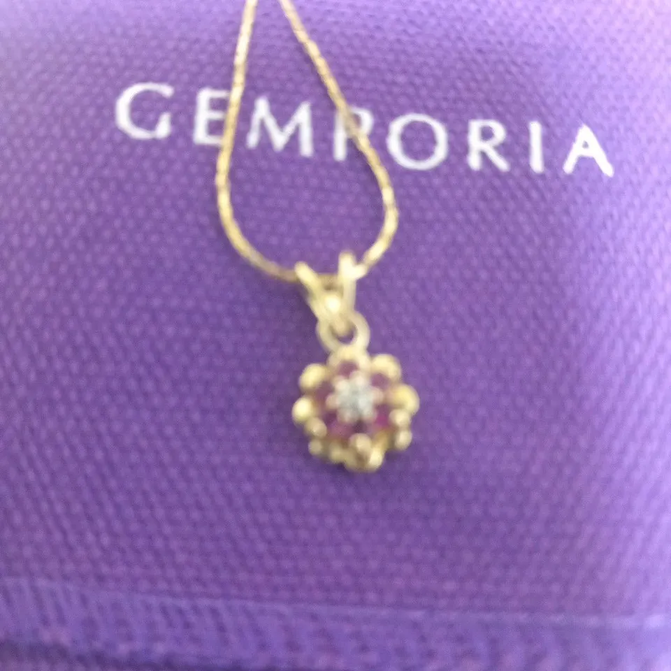 GEMPORIA 0.26CT RUBY AND DIAMOND GOLD TONE STERLING SILVER NECKLACE 