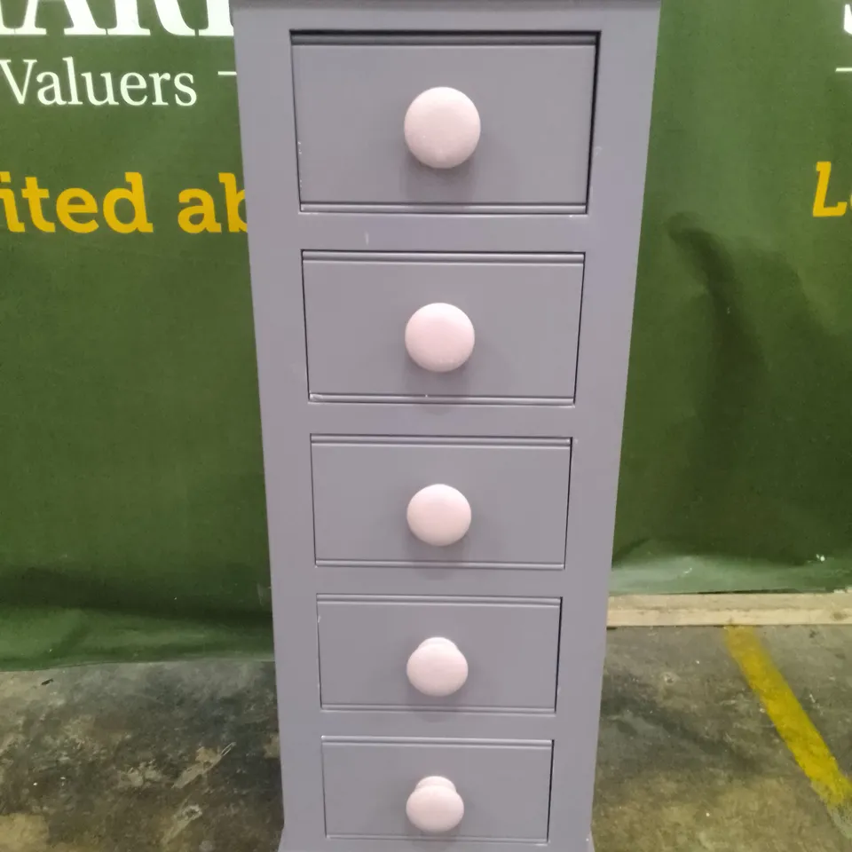 DESIGNER LAVENDER 5 DRAWER NARROW CHEST