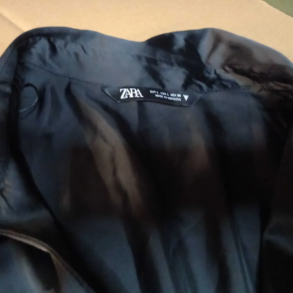 ZARA BLACK SATIN SHIRT DRESS - LARGE