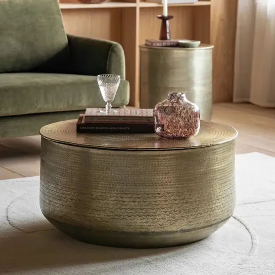 BOXED ARCATA COFFEE TABLE WITH STORAGE - BRASS (1 BOX)