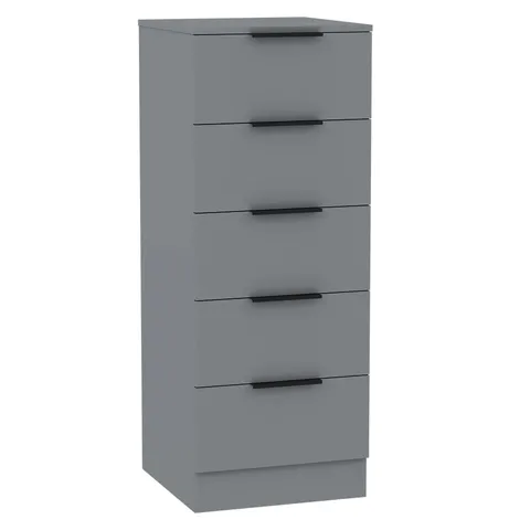 BOXED VIDA DESIGNS TREGA 5 DRAWER NARROW CHEST - GREY (1 BOX)