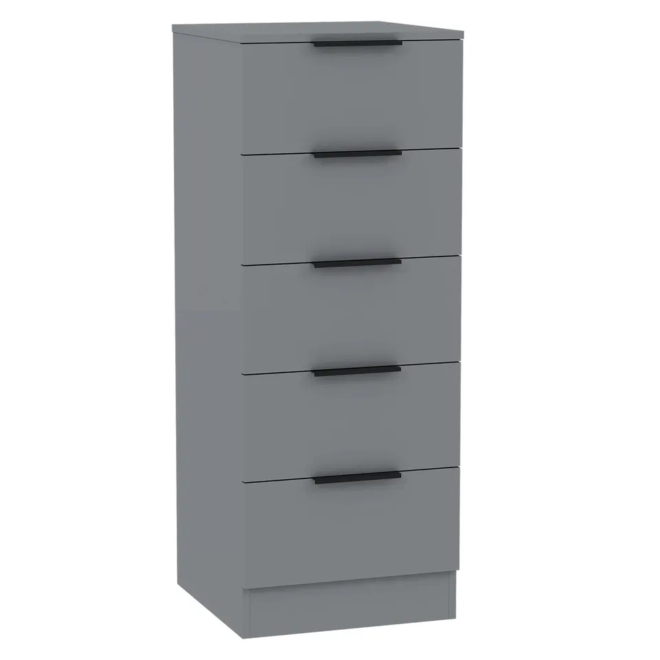 BOXED VIDA DESIGNS TREGA 5 DRAWER NARROW CHEST - GREY (1 BOX)