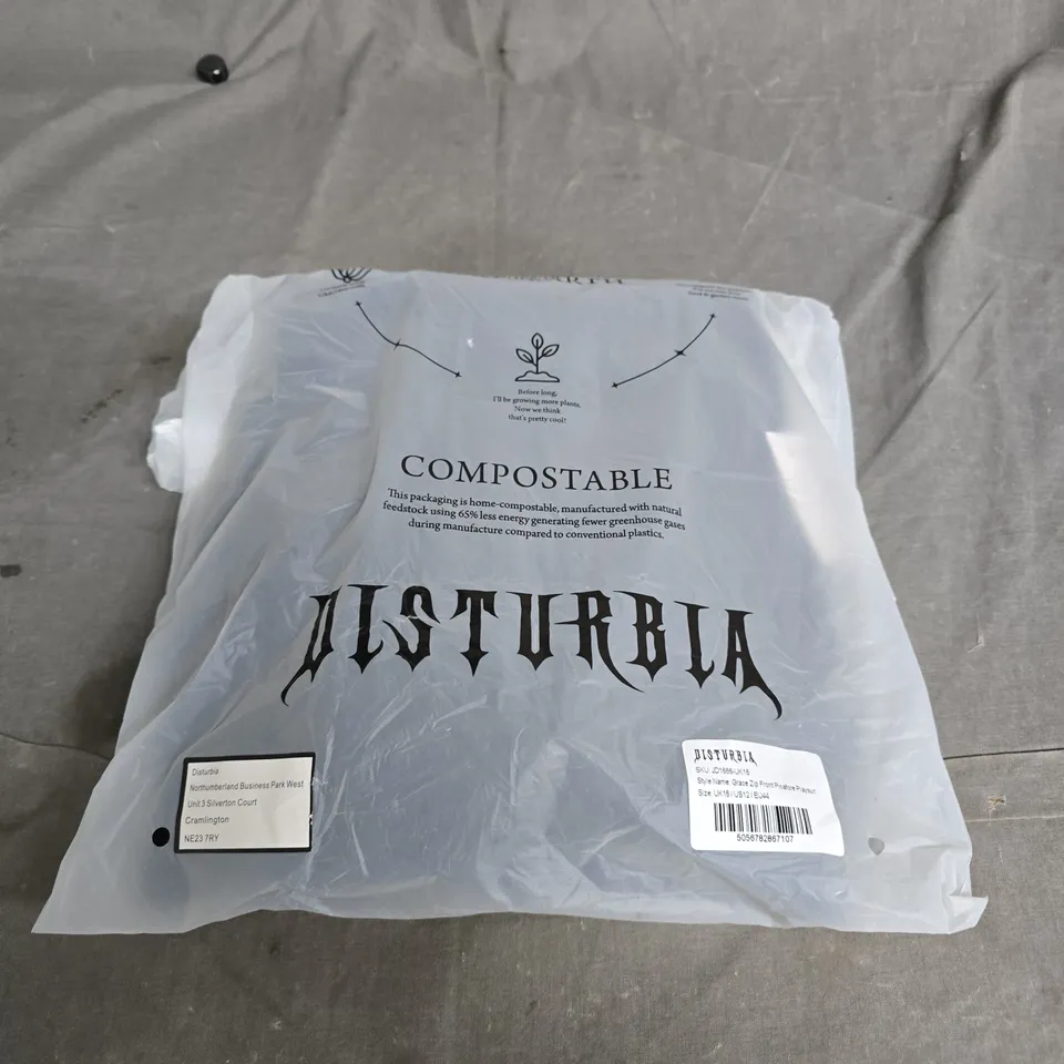 BAGGED DISTURBIA GRACE ZIP FRONT PLAYSUIT – UK16 