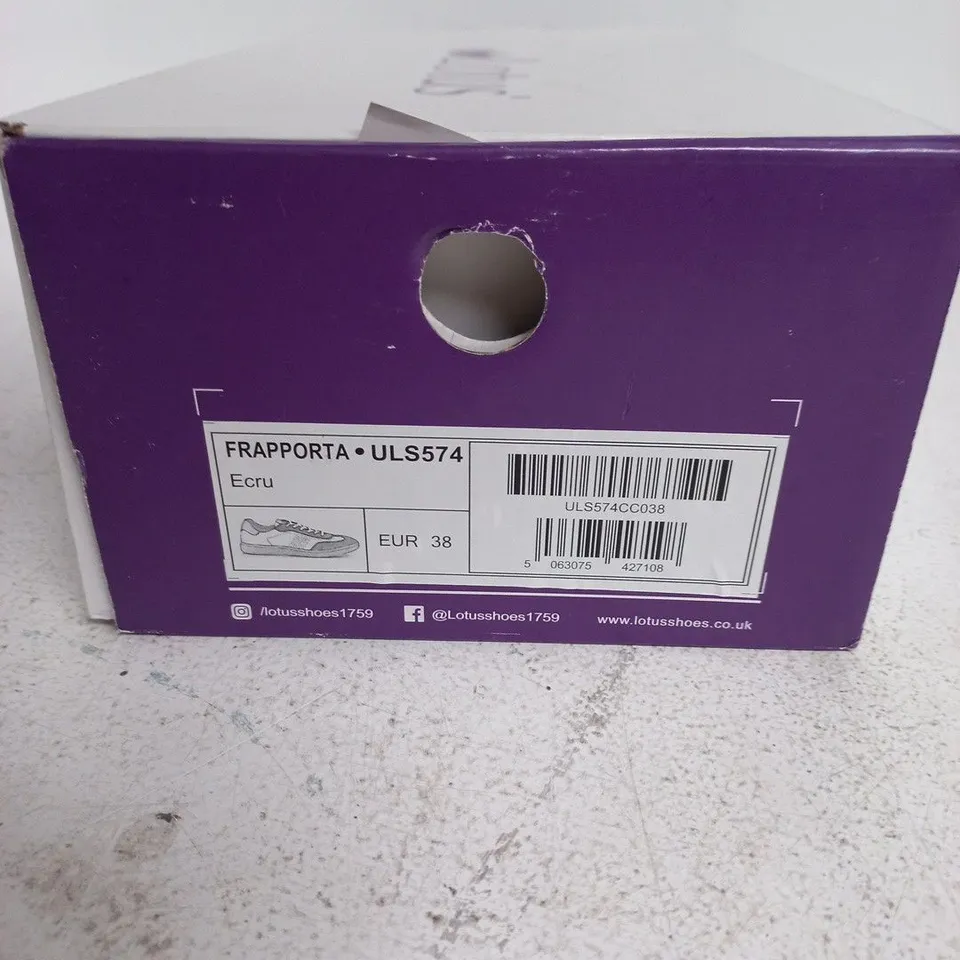 LOTUS LEATHER TRAINERS – ECRU/WHITE, UK 5.5 (EU 38) – BOXED