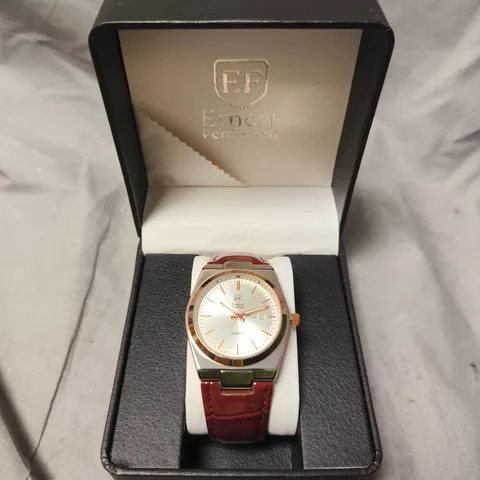 MENS ERNEST FERDINAND WATCH – DAY DATE CALENDAR DIAL – LEATHER STRAP 