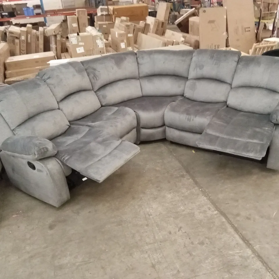 BERCK 5 SEATER MANUAL RECLINING CORNER SOFA - GREY
