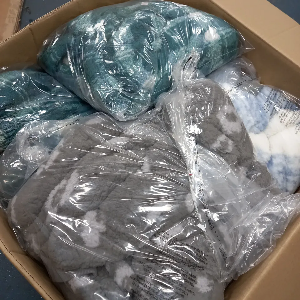 BOX OF ASSORTED CLOTHING ITEMS TOO INCLUDE BAGS , ONSIES, AND PYJAMAS  ETC. 