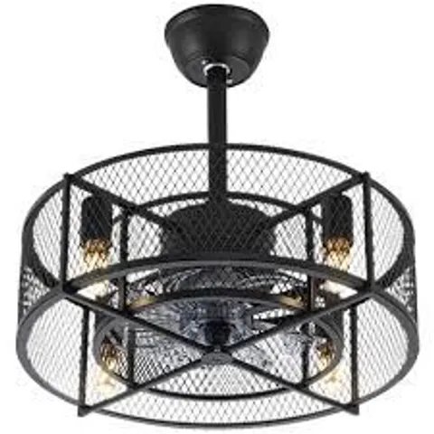 BOXED LIVING AND HOME 8 BLADE BLACK INDUSTRIAL MESH CEILING FAN LIGHT 15 INCH (1 BOX)