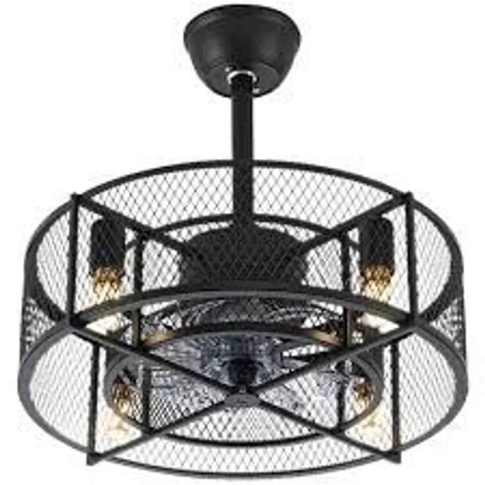 BOXED LIVING AND HOME 8 BLADE BLACK INDUSTRIAL MESH CEILING FAN LIGHT 15 INCH (1 BOX)
