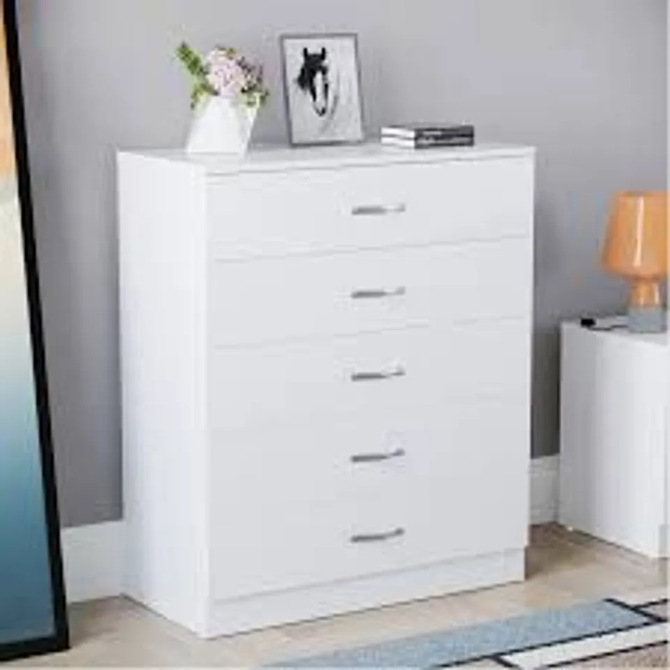 BOXED LASSIC VIDA DESIGNS RIANO 5 DRAWER CHEST - WHITE (1 BOX)