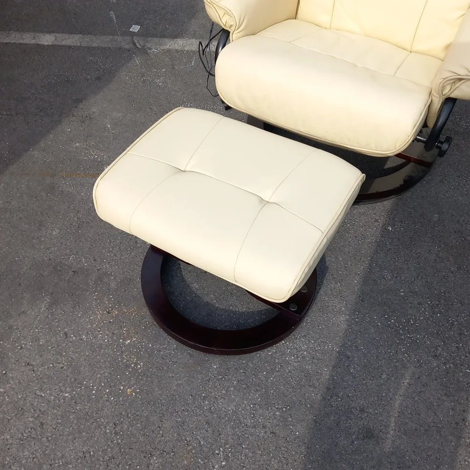 DESIGNER SANTIAGO CREAM SWIVEL CHAIR WITH FOOTSTOOL
