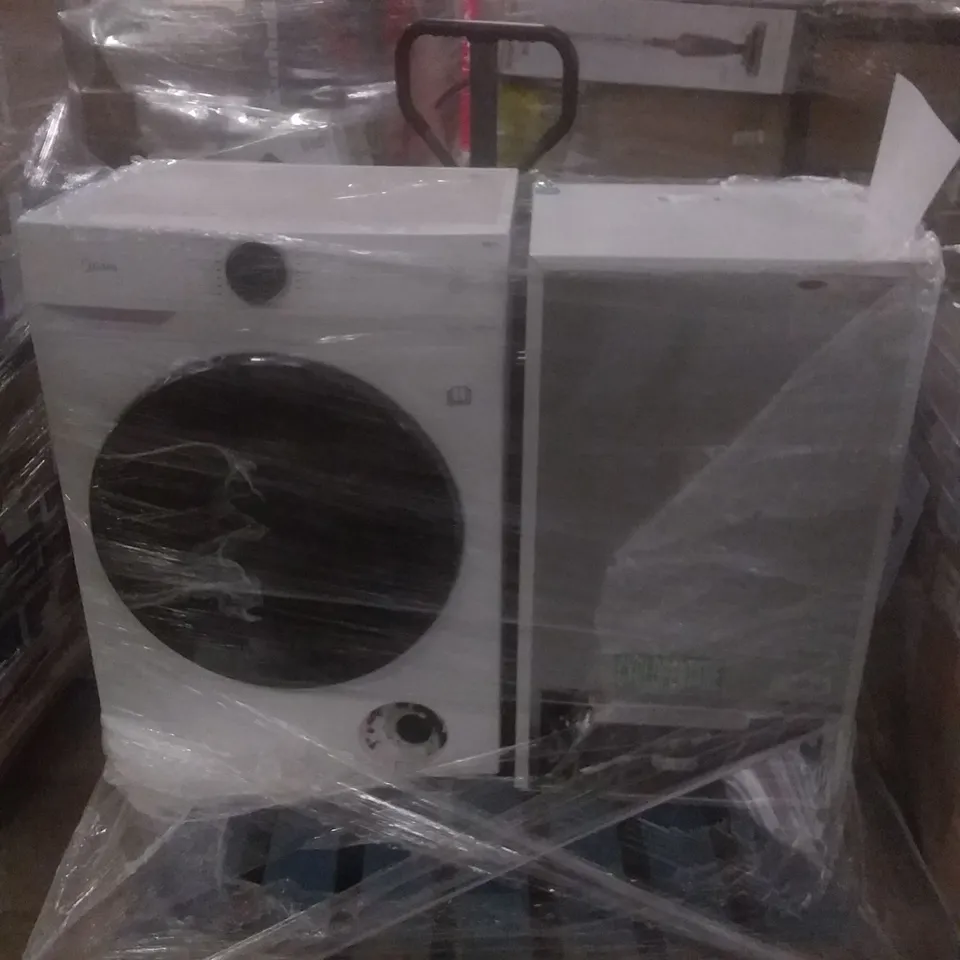 MIDEA FREESTANDING WASHER DRYER WHITE AND ICEKING RK113WE 48CM UNDER COUNTER FREESTANDING FRIDGE