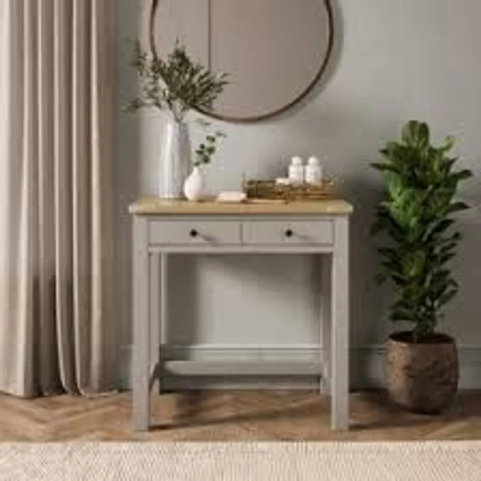 BOXED OLNEY 2 DRAWER COMPACT DRESSING TABLE - STONE (1 BOX)