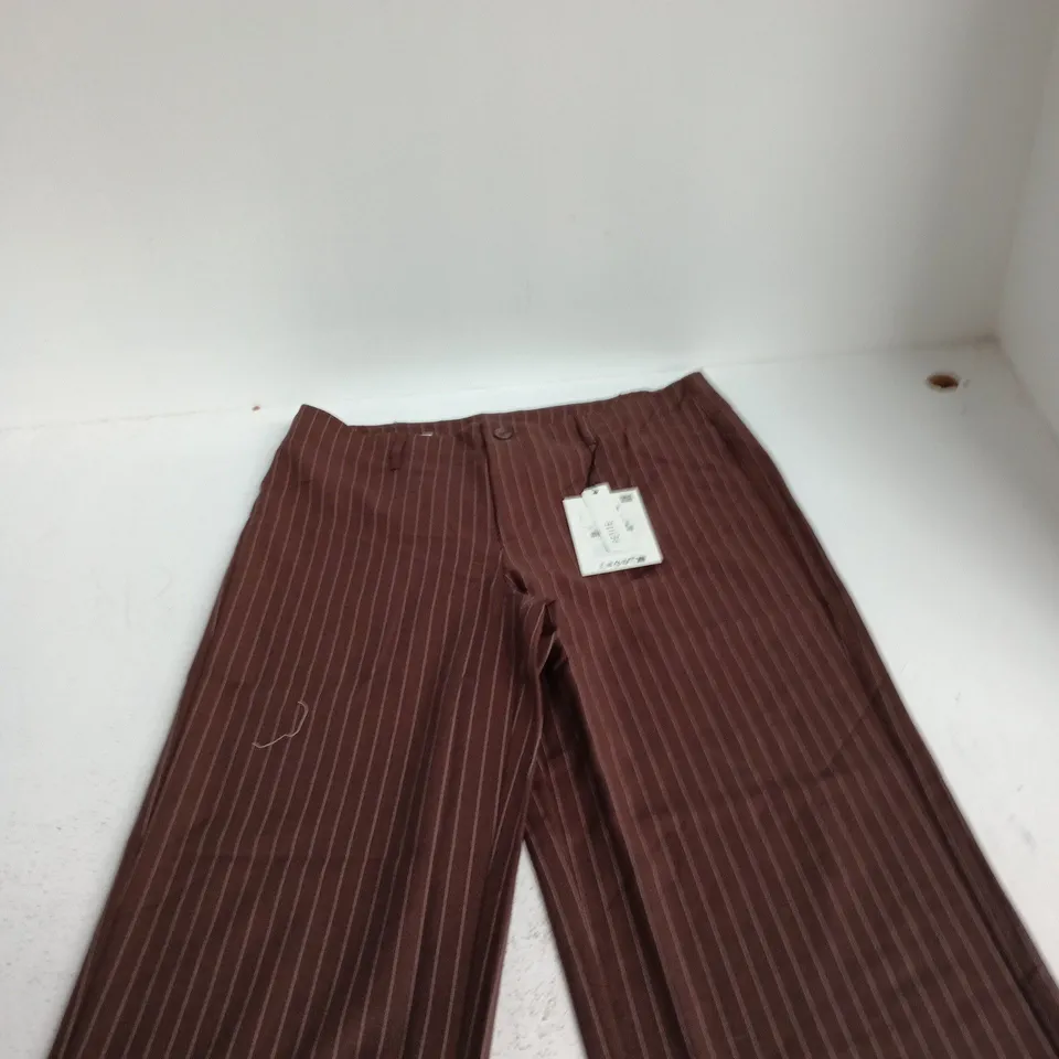 STRADIVARIUS PETITE SLIM STRAIGHT TROUSERS – UK 14 – BROWN PINSTRIPE