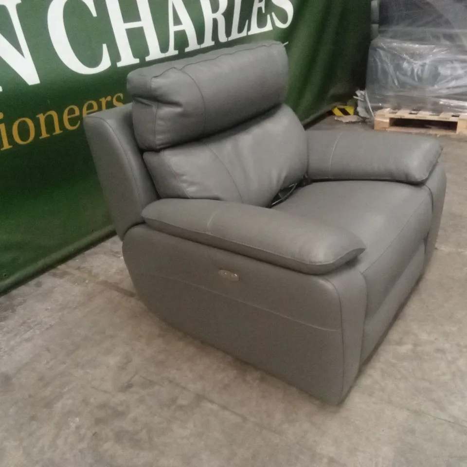 QUALITY DESIGNER ITALIAN MADE PATRIZIO ELECTRIC RECLINER LEATHER CHAIR - GREY