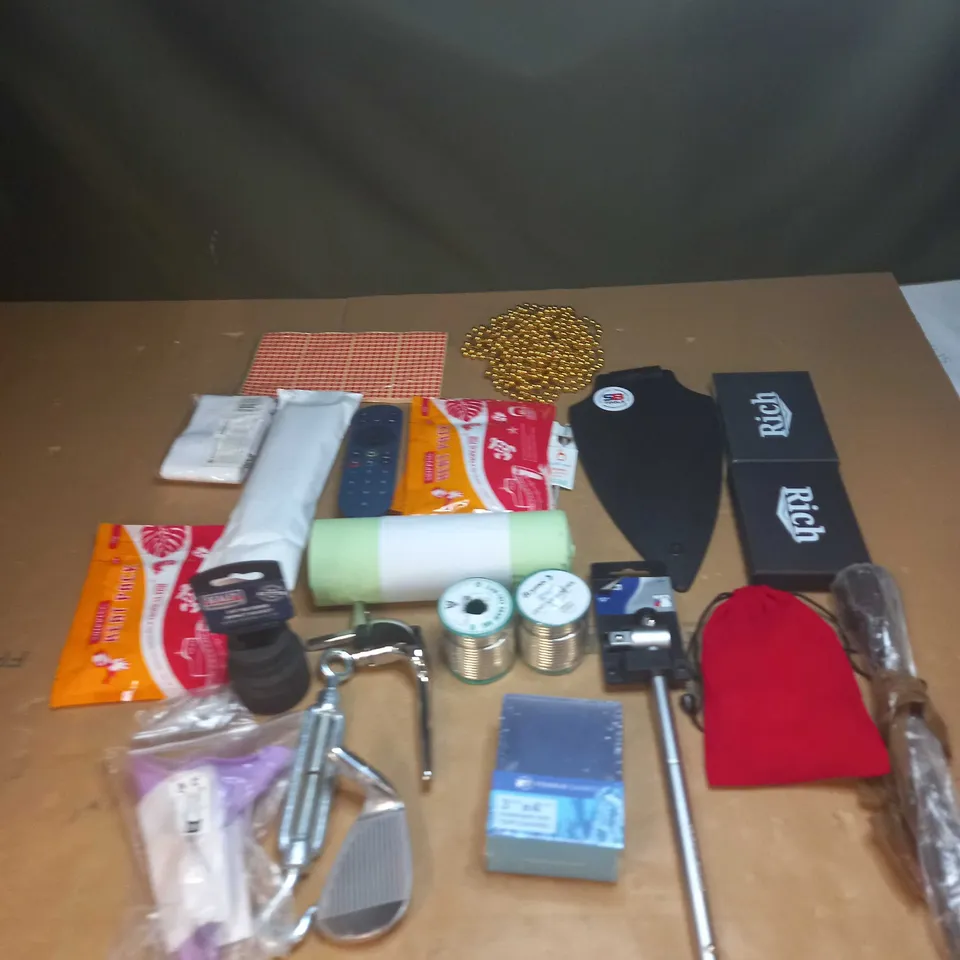 LOT OF ASSORTED ITEMS TO INCLUDE SOLDER WIRE, HEAT PACKS AND TOOLS