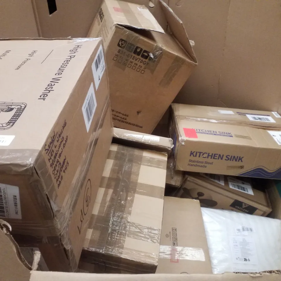 PALLET CONTAINING ASSORTED PRODUCTS INCLUDING HIGH PRESSURE WASHER, SCOOTER, PICTURE FRAME, 50M ROTARY DRYER & SMART CEILING FAN