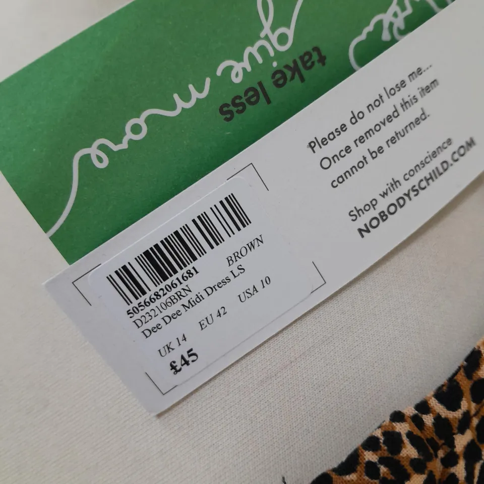 NOBODYS CHILD DEE DEE MIDI DRESS BROWN SIZE UK 14