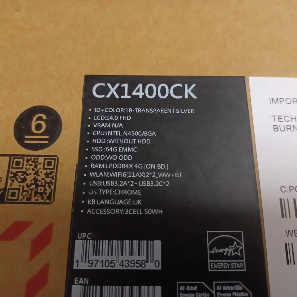 BOXED ASUS CHROMEBOOK INTEL CELERON N4500 LAPTOP - CX1400CK