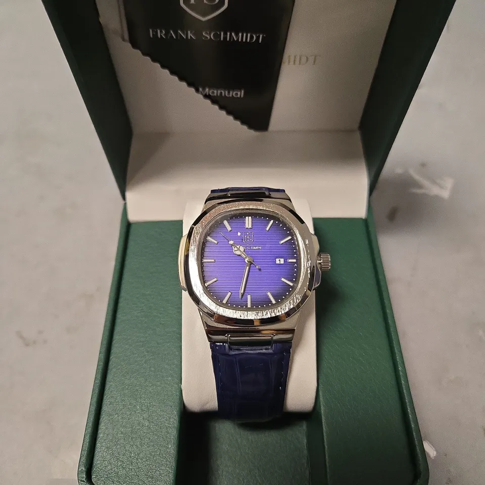 BOXED FRANK SCHMIDT AMBASSADOR BLUE DIAL WATCH