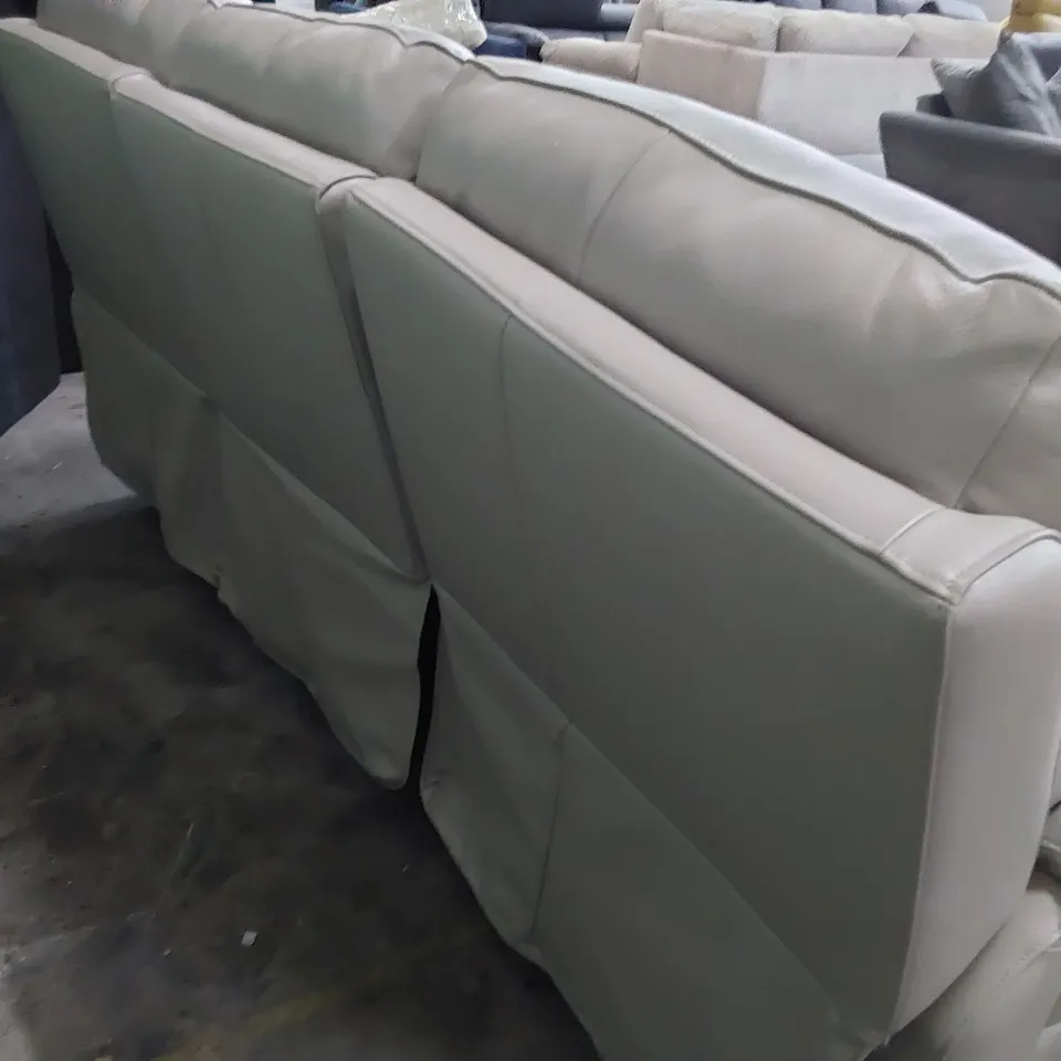 DESIGNER POWER RECLINING THREE SEATER SOFA LIGHT GREY LEATHER 