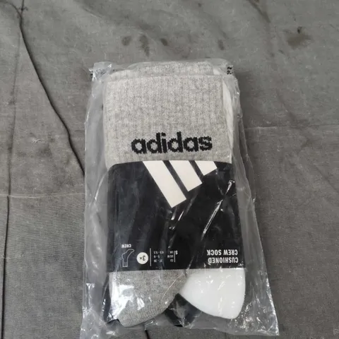 ADIDAS CUSHIONED CREW SOCKS – GREY - X3 - SIZE SMALL