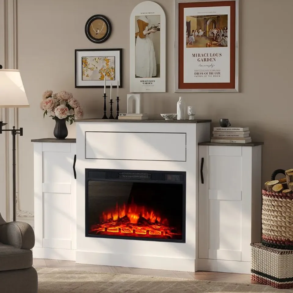 BOXED CLASSIC VINTAGE ELECTRIC FIREPLACE, 3 FLAME COLOURS + THERMOSTAT (2 BOXES)