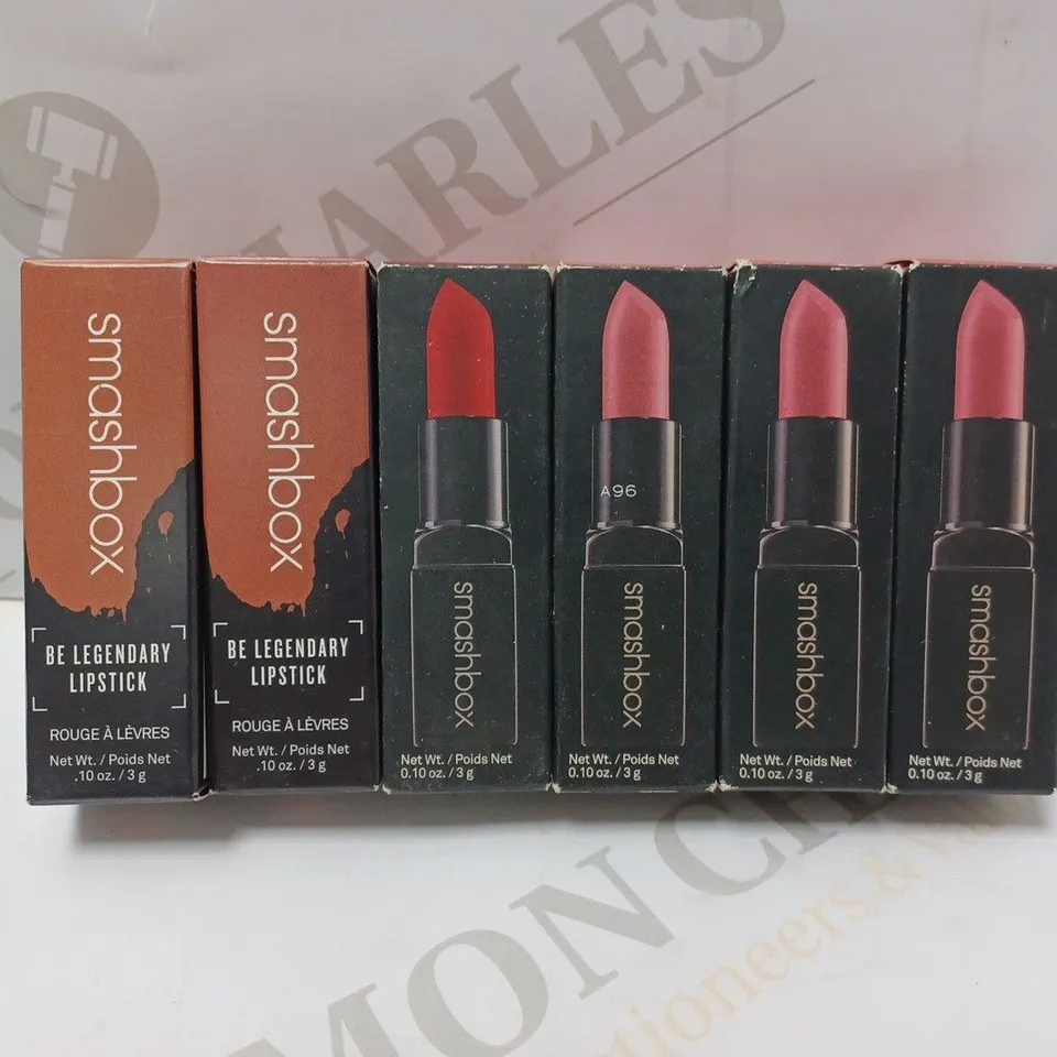 LOT OF 6 ASSORTED SMASHBOX LIPSTICKS TO INCLUDE MAUVE MATTE, INFRARED MATTE, SAFE WORD MATTE	
