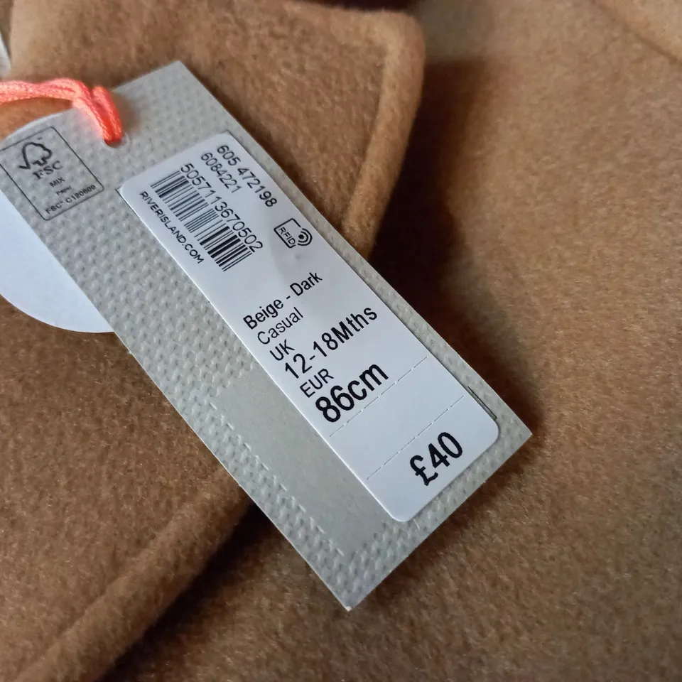 RIVER ISLAND BEIGE KIDS COAT - 12-18 MONTHS