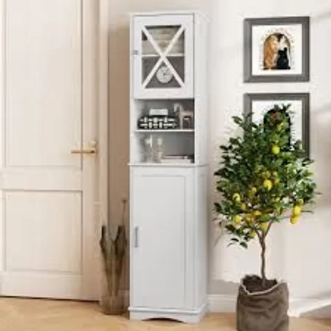 BOXED COSTWAY CORNER STORAGE CABINET FREE STANDING BATHROOM CABINET WITH SHUTTER DOOR 