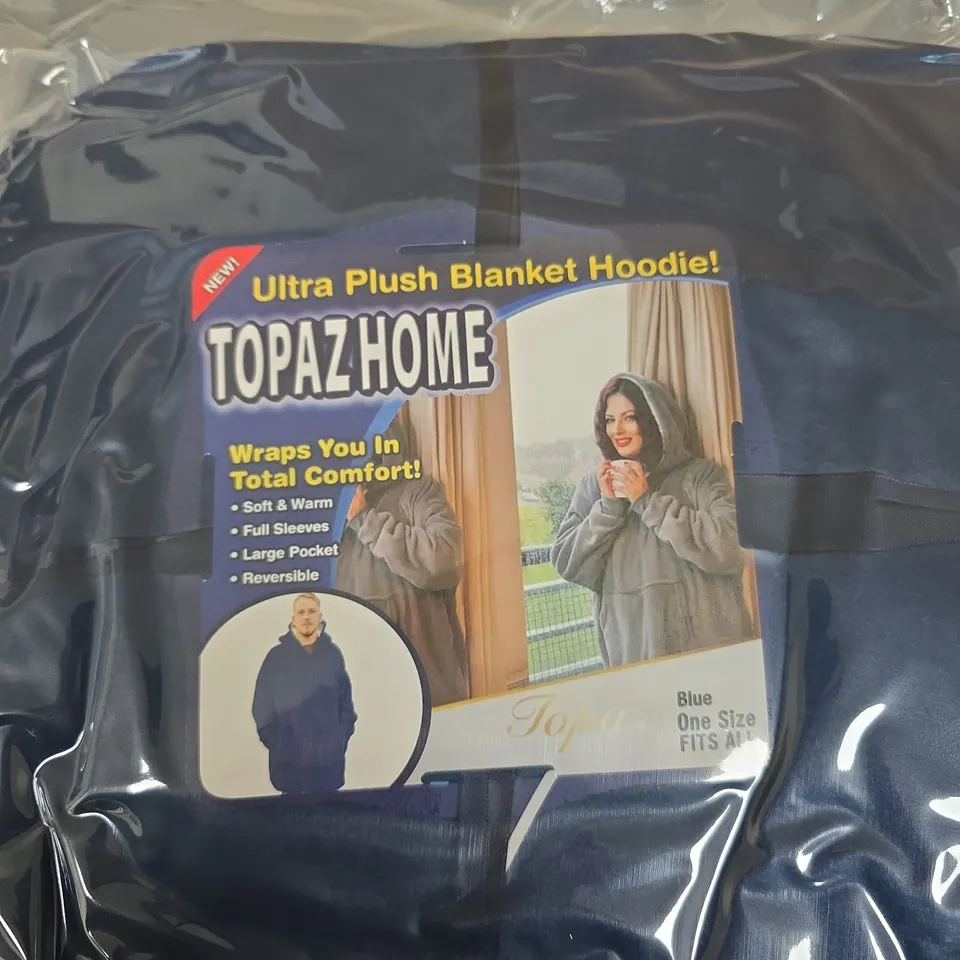 TOPAZ HOME ULTRA PLUSH BLANKET HOODIE - BLUE, ONE SIZE