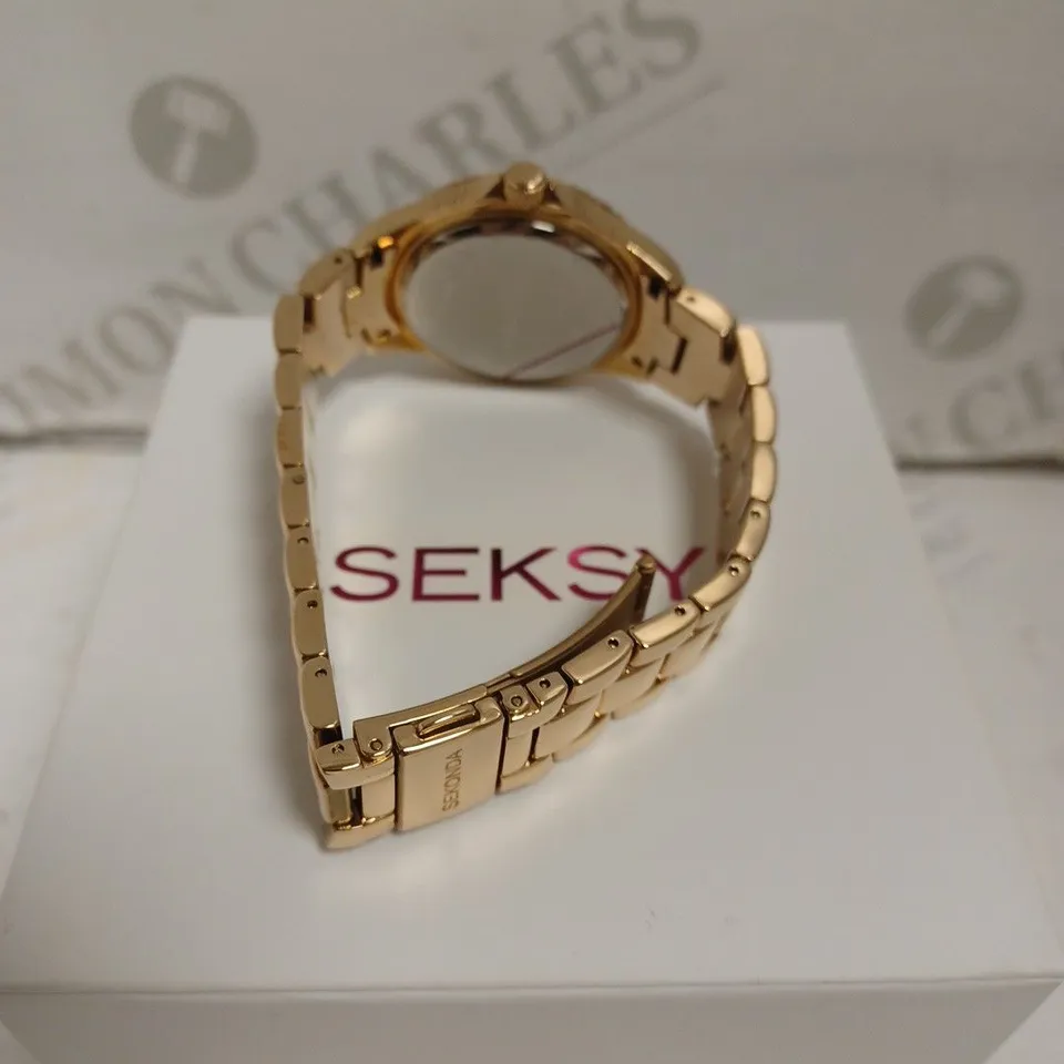 BOXED SEKSY BY SEKONDA LADIES ROSE GOLD STONE SET WATCH WITH STAINLESS STEEL BRACELET - JAPAN MOVEMENT - 3 ATM.