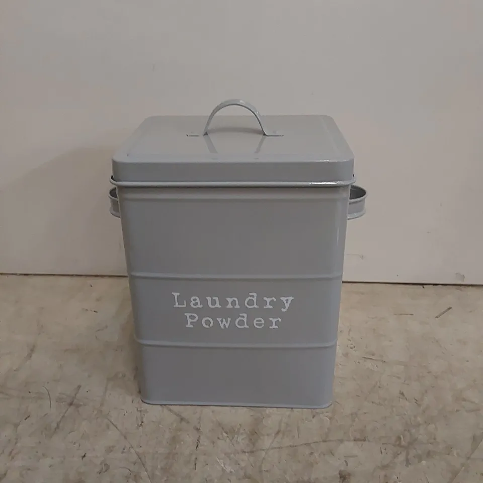 BOXED VINTAGE METAL LAUNDRY POWDER CANISTER 