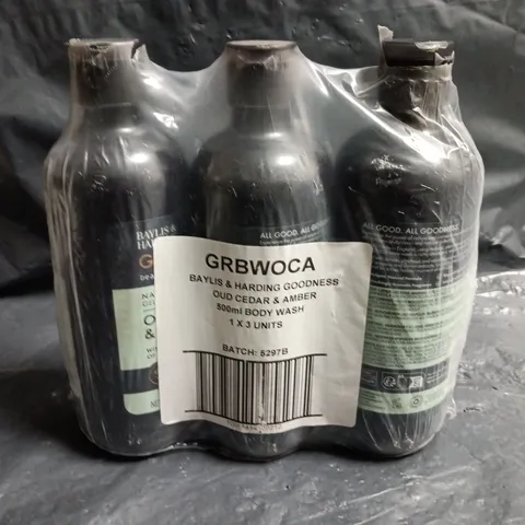 BAYLIS & HARDING GOODNESS OUD CEDAR & AMBER BODY WASH – 3 X 500ML (TRIPLE PACK)