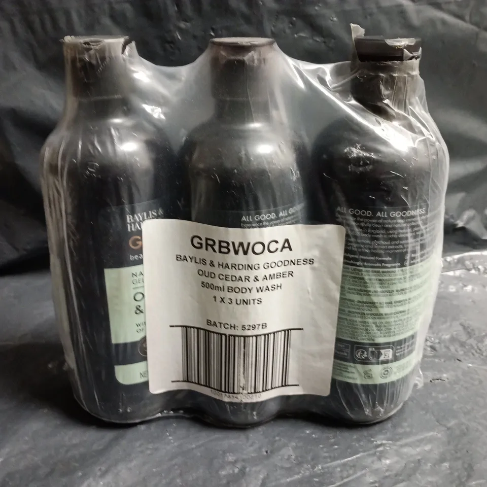 BAYLIS & HARDING GOODNESS OUD CEDAR & AMBER BODY WASH – 3 X 500ML (TRIPLE PACK)
