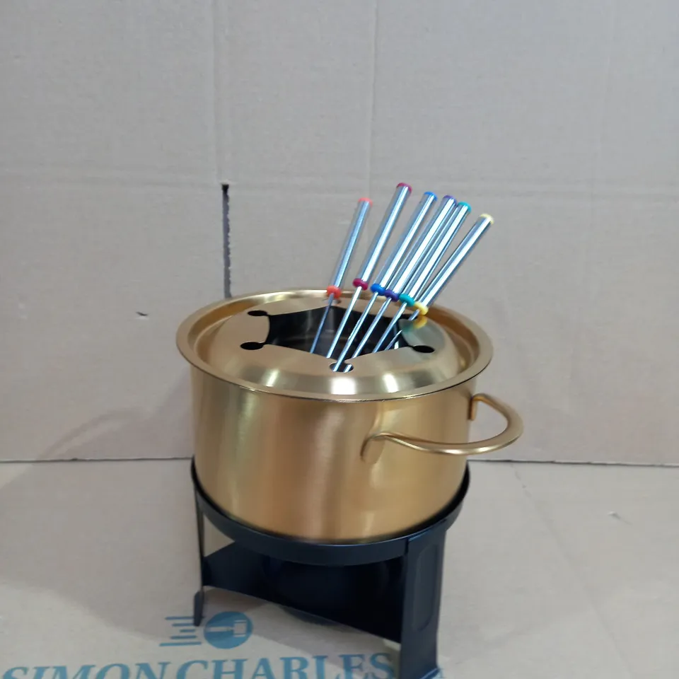 HABITAT BRUSHED BRASS EFFECT FONDUE SET 