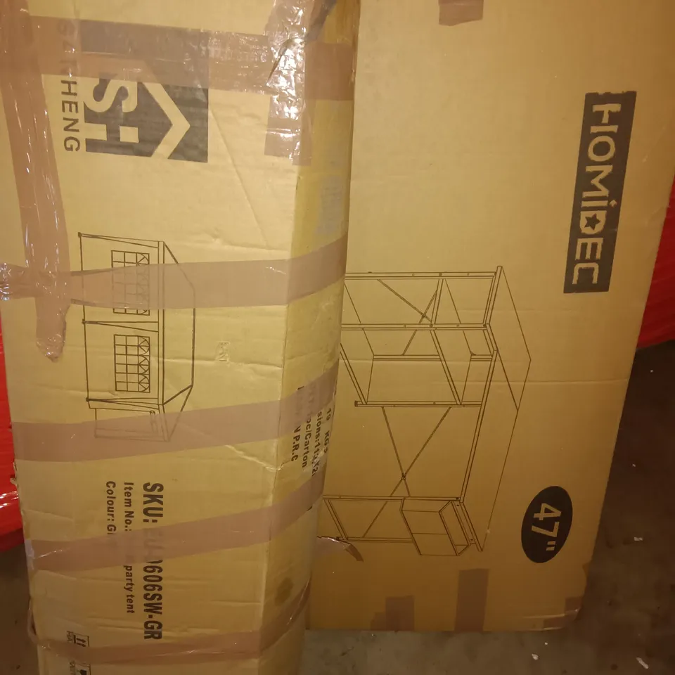 PALLET OF ASSORTED ITEMS TO INCLUDE ROLLED MATTRESS, 3X6M PARTY TENT AND BOXED DESK