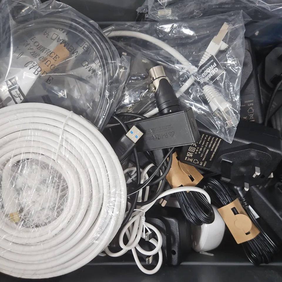 APPROXIMATELY 10 ASSORTED HOUSEHOLD ITEMS TO INCLUDE UNIVERSAL REMOTE, POWER ADAPTER TRIO, ETC