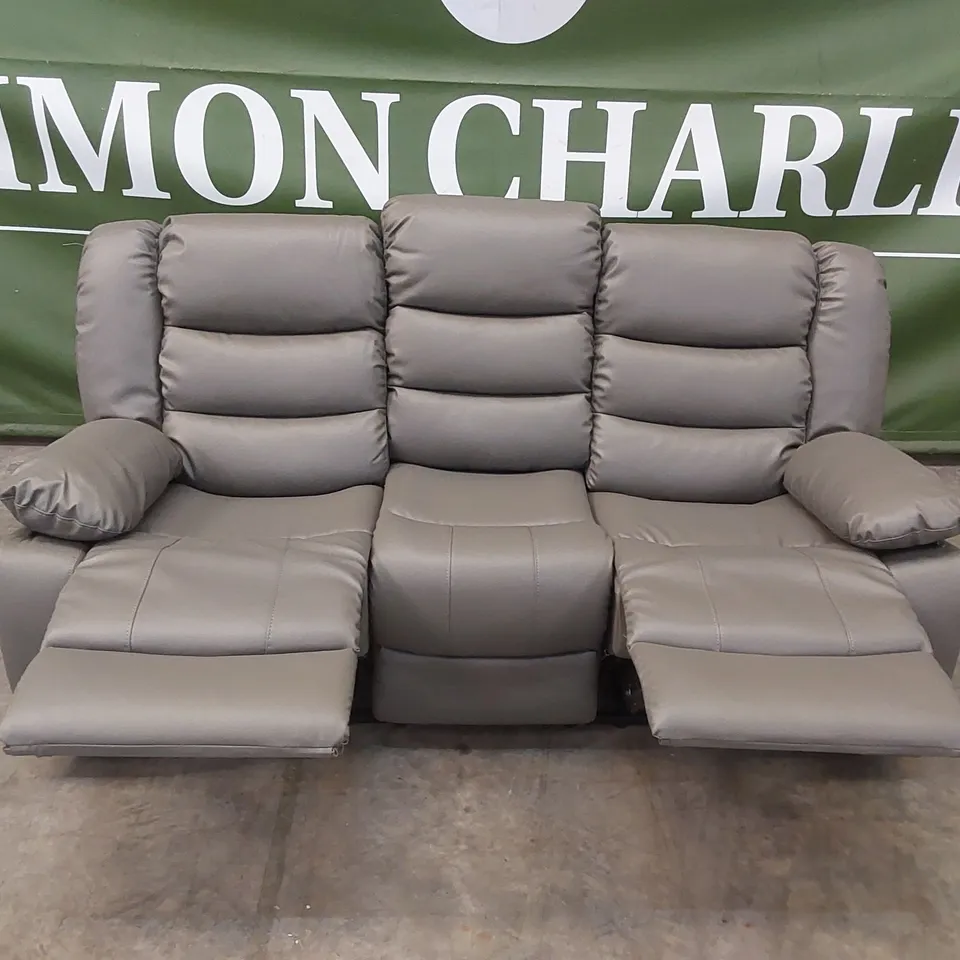 QUALITY DESIGNER CHINA 3-SEATER FAUX LEATHER MANUAL RECLINER SOFA - GREY