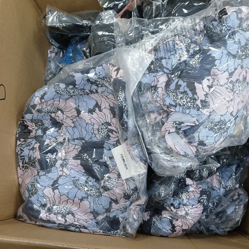 box of approximately 35 assorted clothing items including miracle suit shaping size medium, finery blue dress size 16 and great plain multi patterned size 10 dress