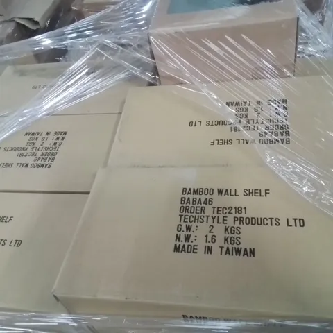 PALLET CONTAINING LARGE QUANTITY OF BAMBOO WALL SHELVES, WALL TOWEL RACKS