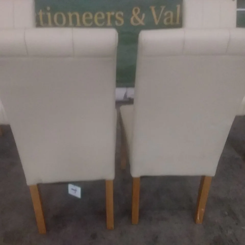 SET OF 4 NEW CARRICK IVORY LEATHER DINING CHAIRS (OAK LEG)