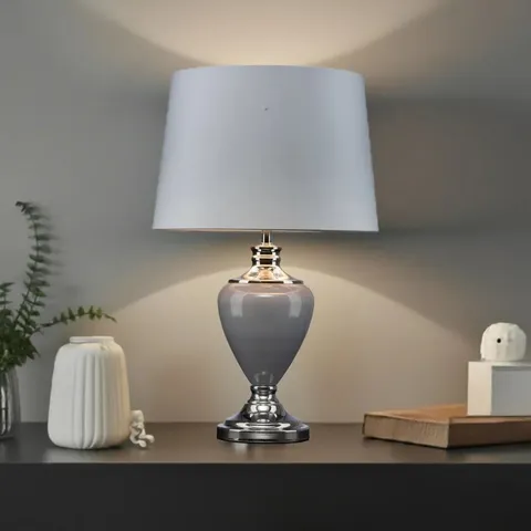 BOXED EDIE 58CM CLASSIC GREY CHROME TABLE LAMP   