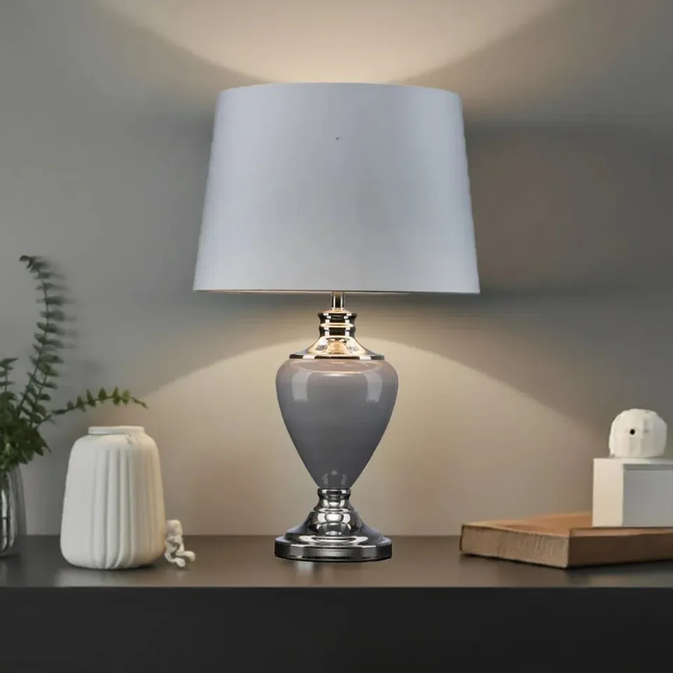 BOXED EDIE 58CM CLASSIC GREY CHROME TABLE LAMP   