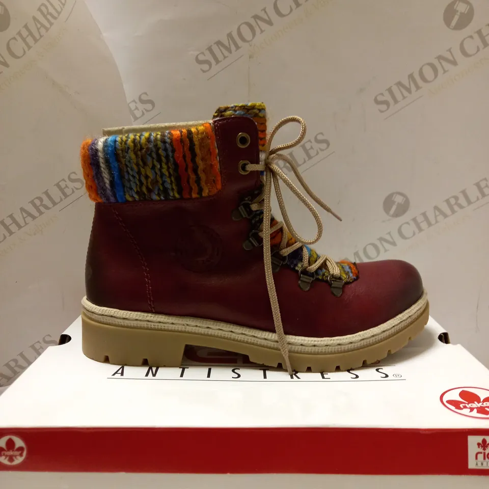 RIEKER LACE UP CUFF BOOTS WINE - UK SIZE 5