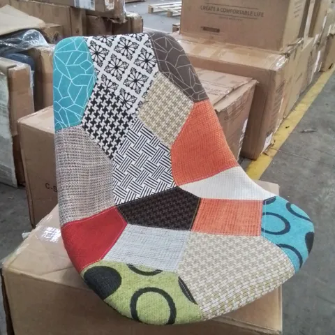 BOXED SET OF 2 PATCHWORK EFFECT MULTICOLOURED FABRIC UPHOLSTERED DINING CHAIRS