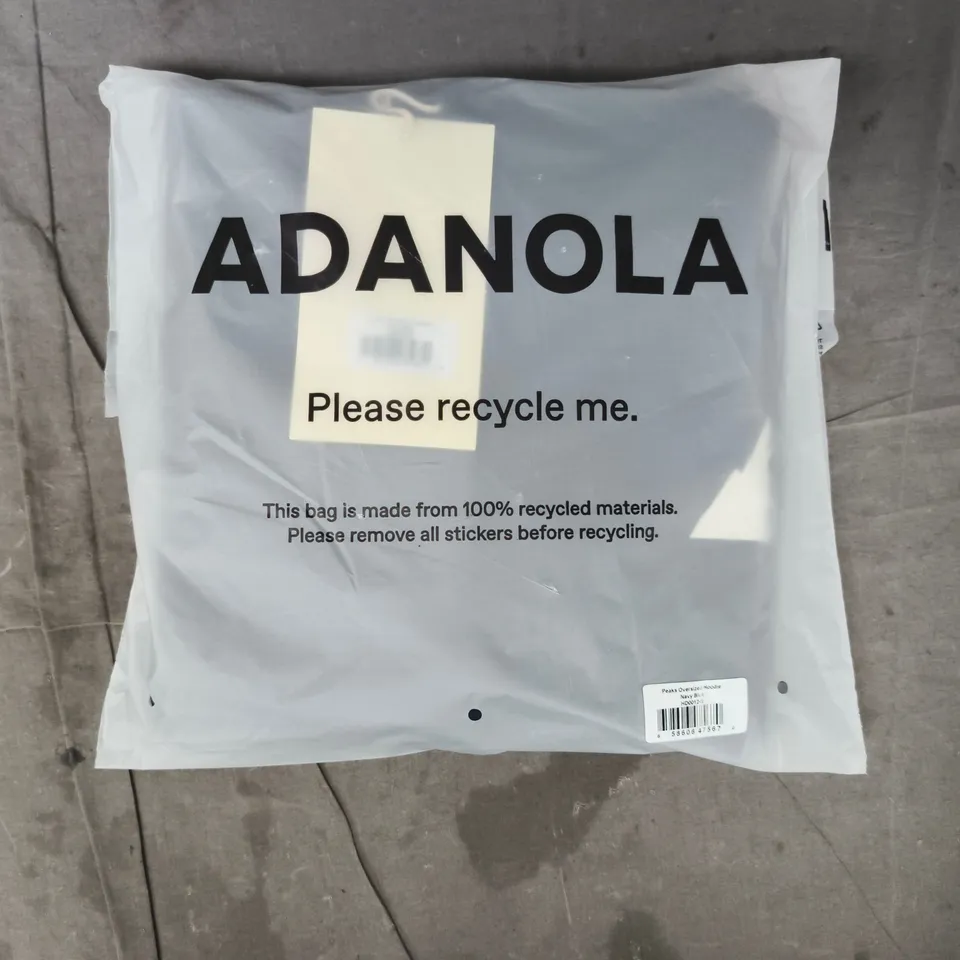 BAGGED ADANOLA PEAKS OVERSIZED HOODIE IN NAVY BLUE SIZE SMALL