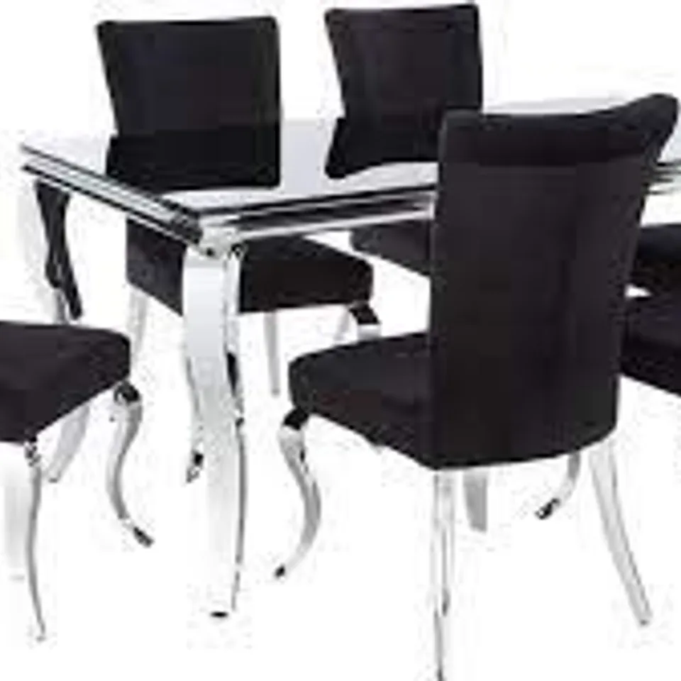 BOXED GRADE 1 GRACE RECTANGLE DINING TABLE WITH CHAIRS BLACK/CHROME (4 BOXES)