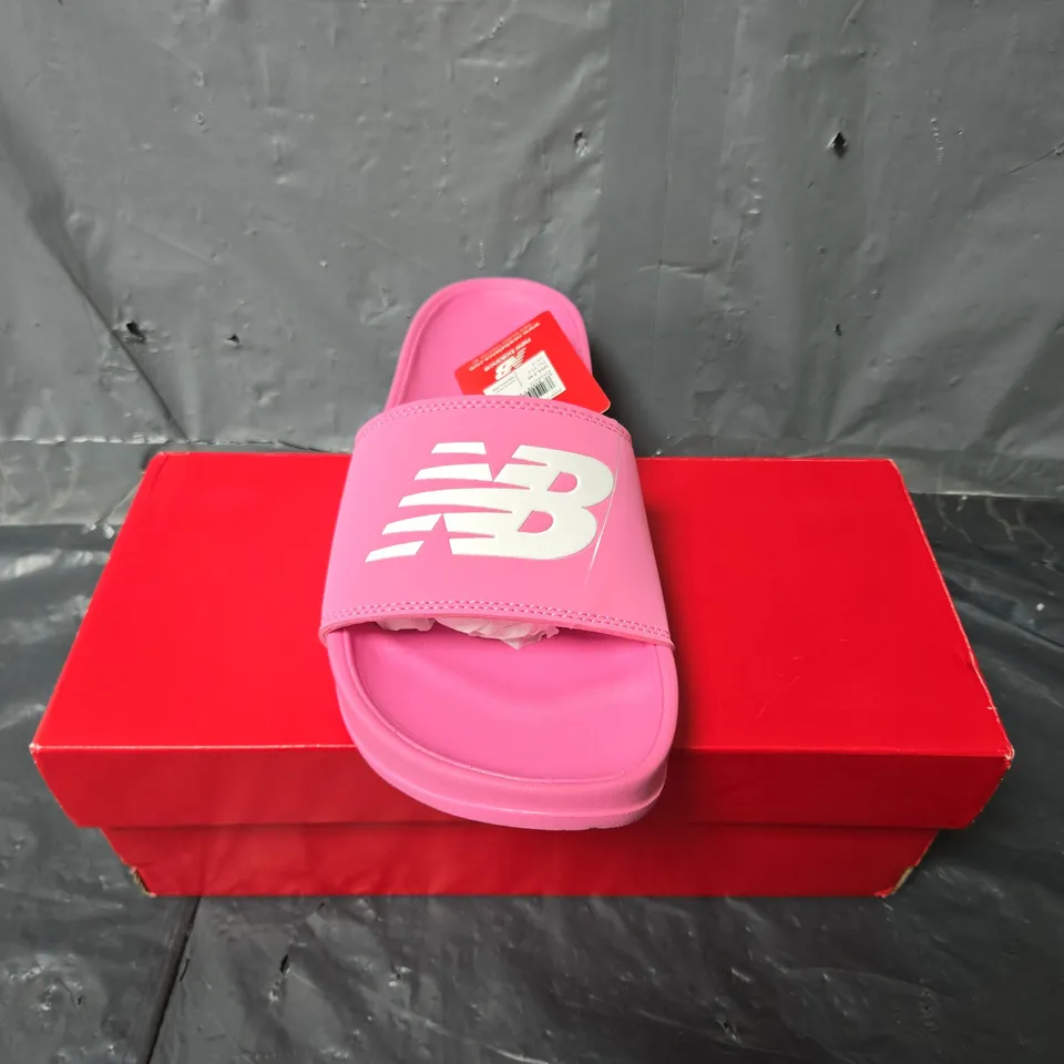 BOXED PAIR OF NEW BALANCE SLIDES IN PINK - UK 4