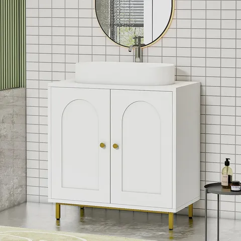 BOXED HZUANERI UNDER SINK BATHROOM CABINET, STORAGE CABINET WITH ADJUSTABLE SHELF AND 2 DOORS BATHROOM SINK UNIT FOR WASHBASINS WITH PEDESTAL, WITH FEET, BATHROOM VANITY UNIT, WHITE
